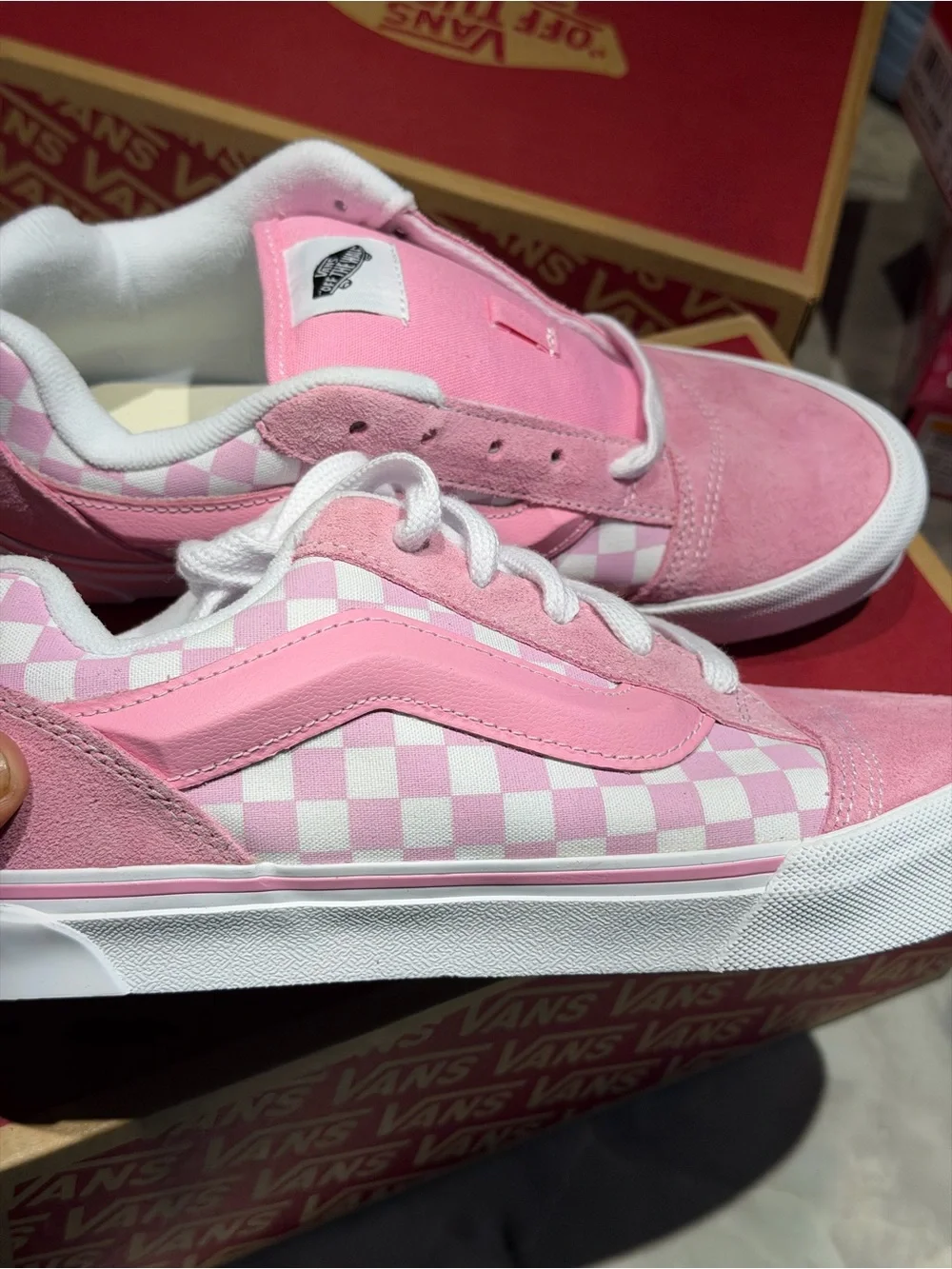 Vans Kids Pink and White Checkerboard Old Skool Sneakers